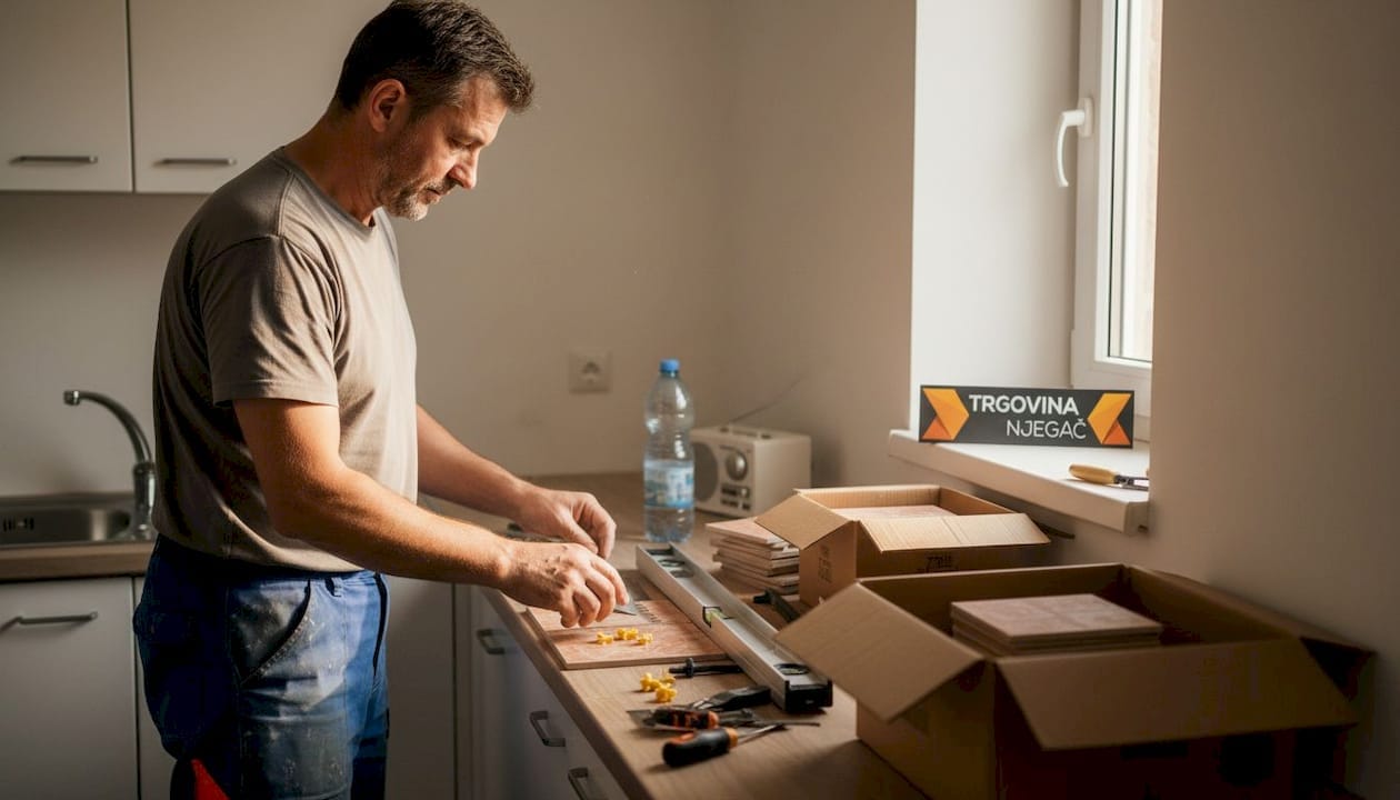 Keramičar si v kuhinji pripravlja svoje pripomočke.